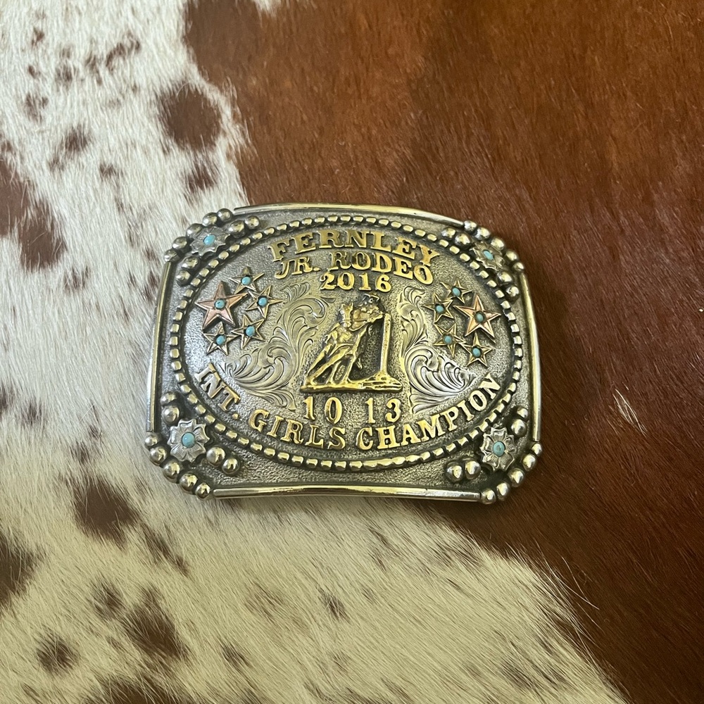 Silver Rodeo Belt Buckle with Star Accents